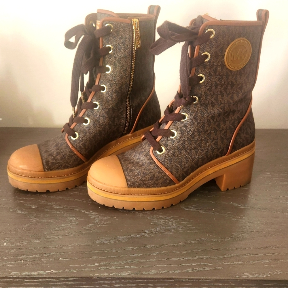 Michael Kors MK Brown Logo Combat Boot, Used, Size 7.5